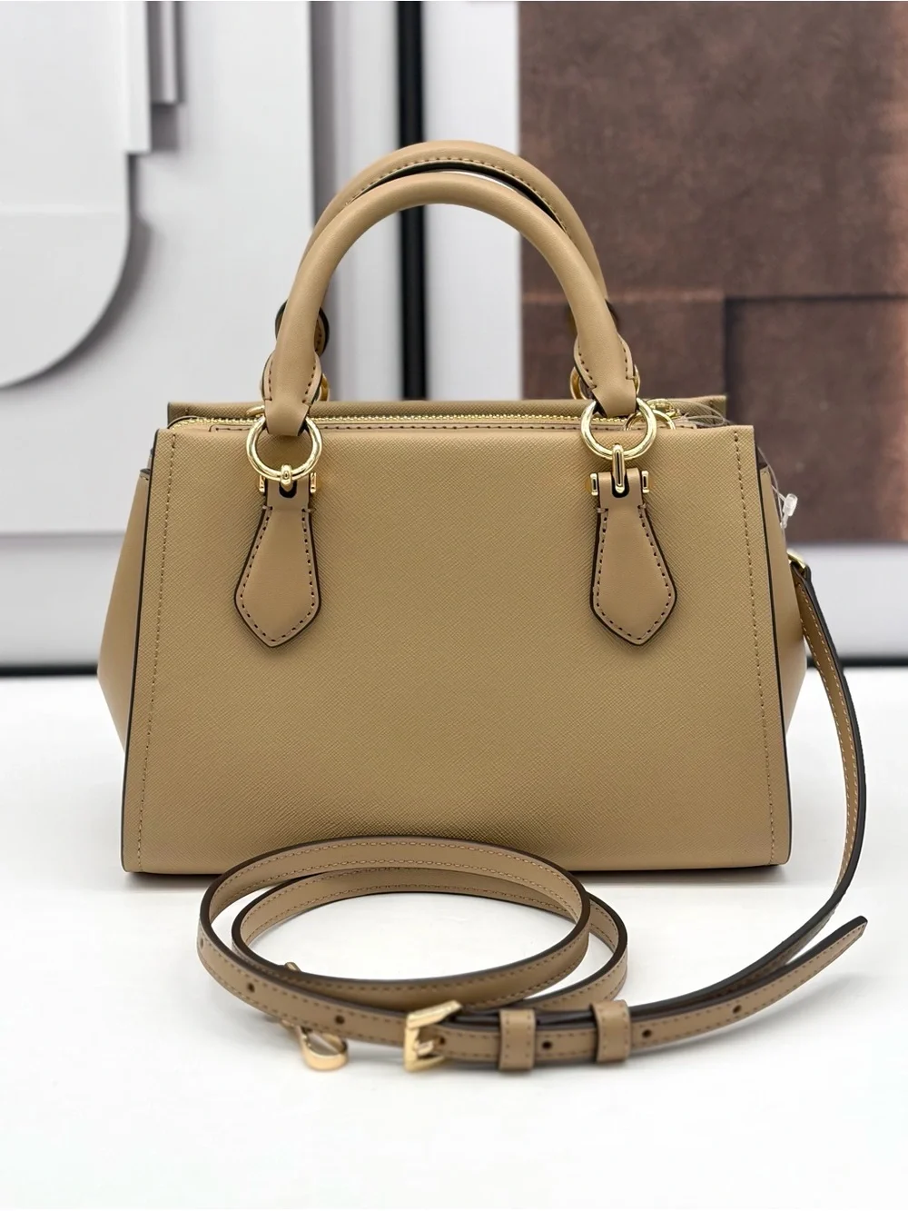 MICHAEL KORS Marilyn Small Floral Embellished Satchel Crossbody Bag Camel NWT